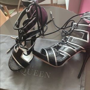 Alexander McQueen black snake skin sandals size 40